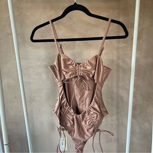 NWT Bronze Tan Cutout One Piece Swimsuit Bikini Size Small